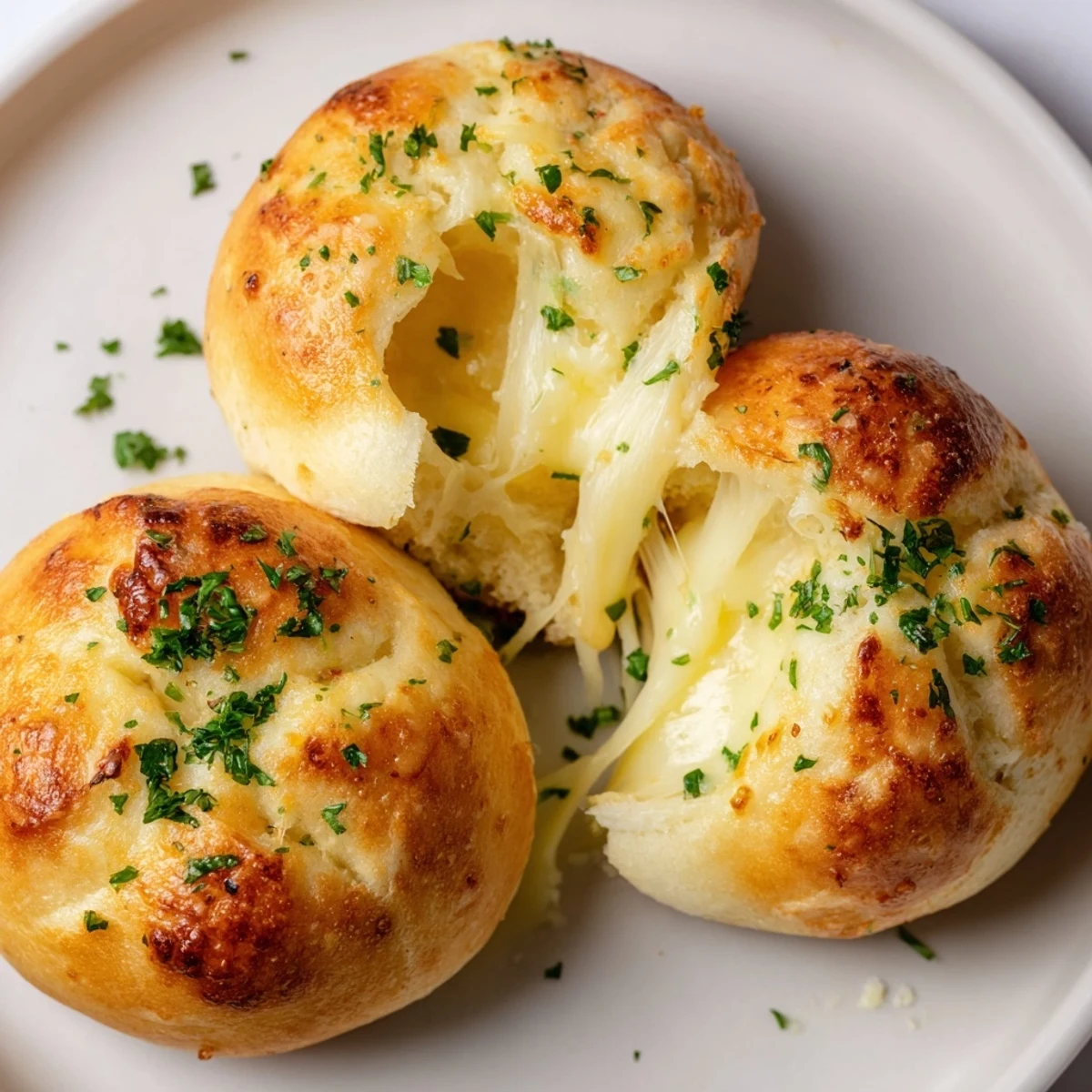 Buttery Cheese Garlic Rolls served alongside tomato soup, soft pillowy centers revealed