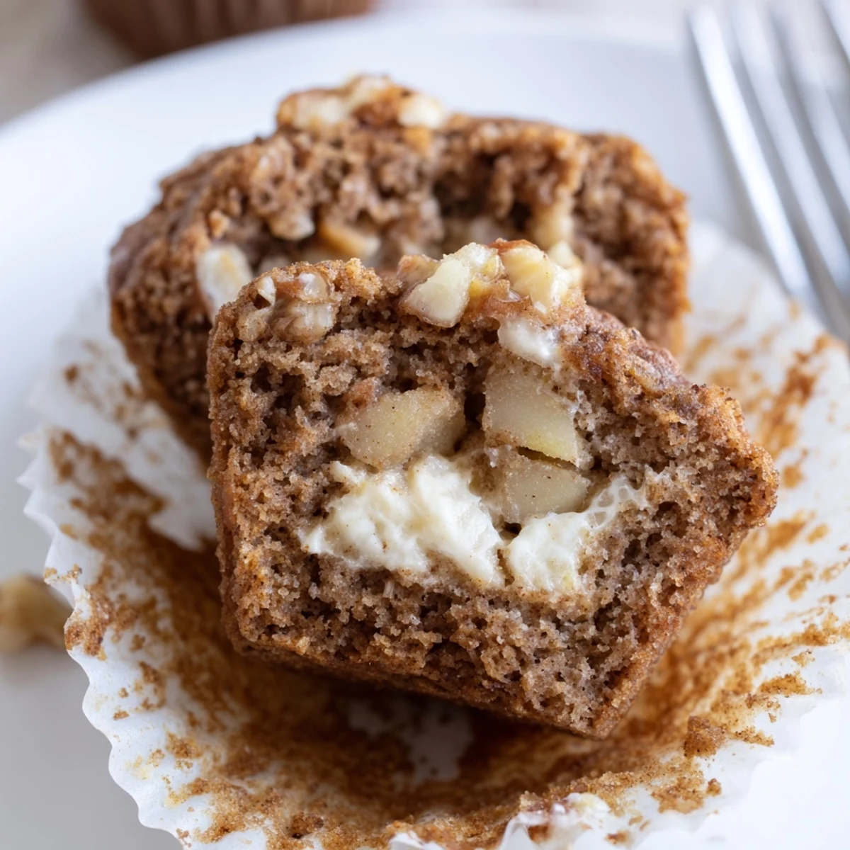 Healthy Apple Cinnamon Greek Yogurt Muffins served with honey drizzle and chopped walnuts