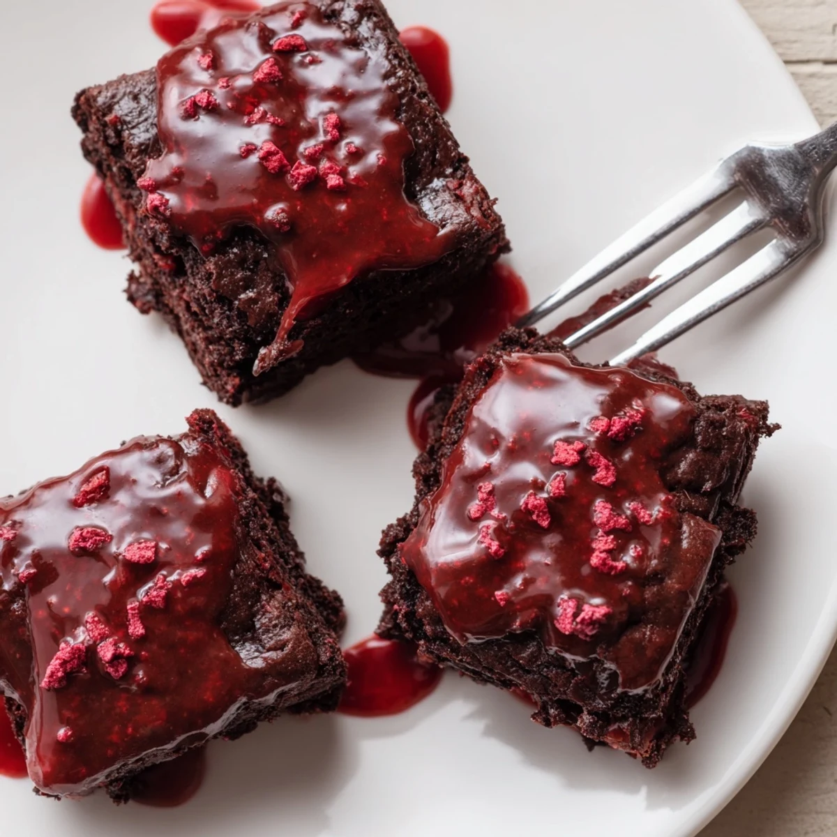Glazed Strawberry Brownies Recipe: fudgy pink squares topped with ripe berries.