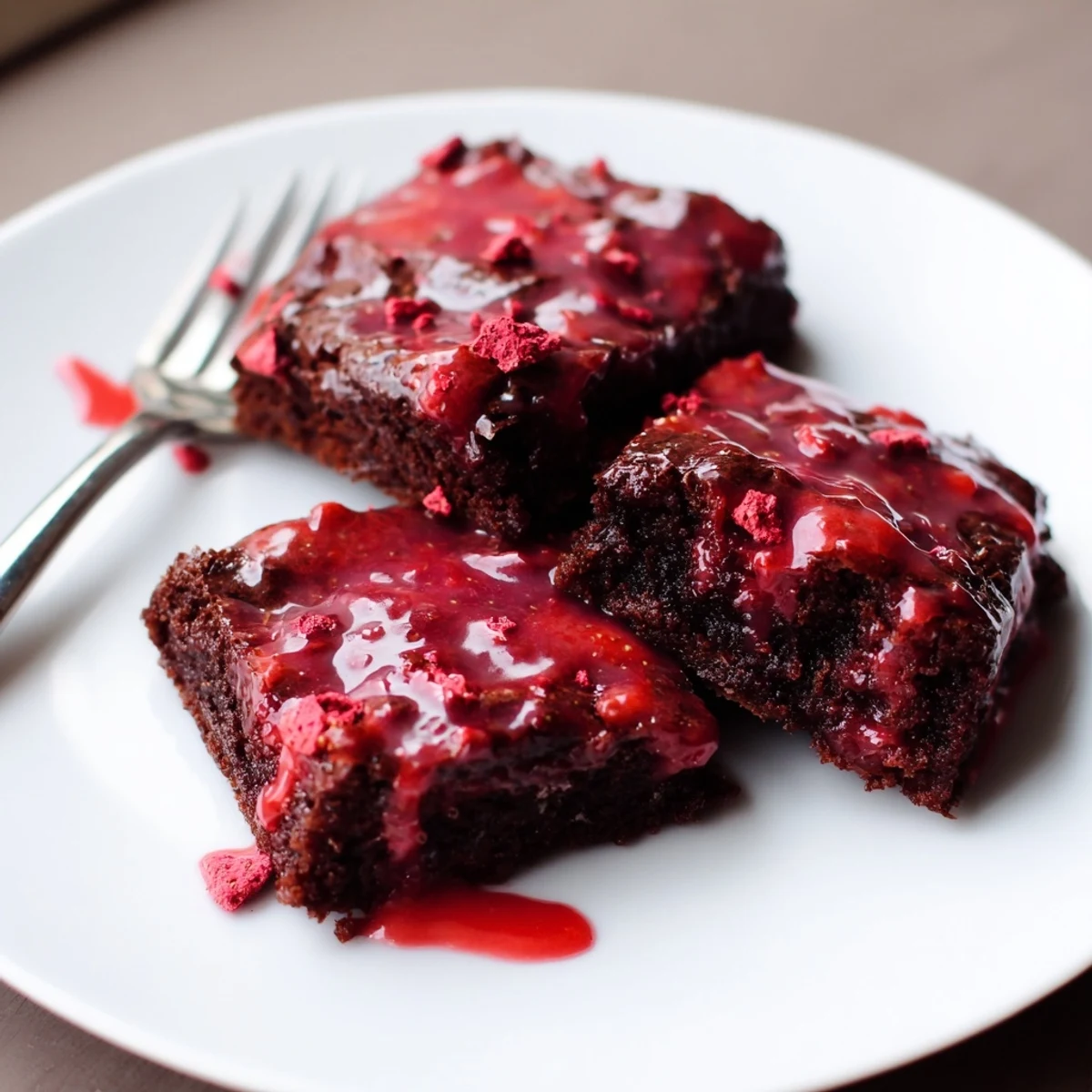 Fresh baked Strawberry Brownies Recipe displayed on parchment, steam still rising.