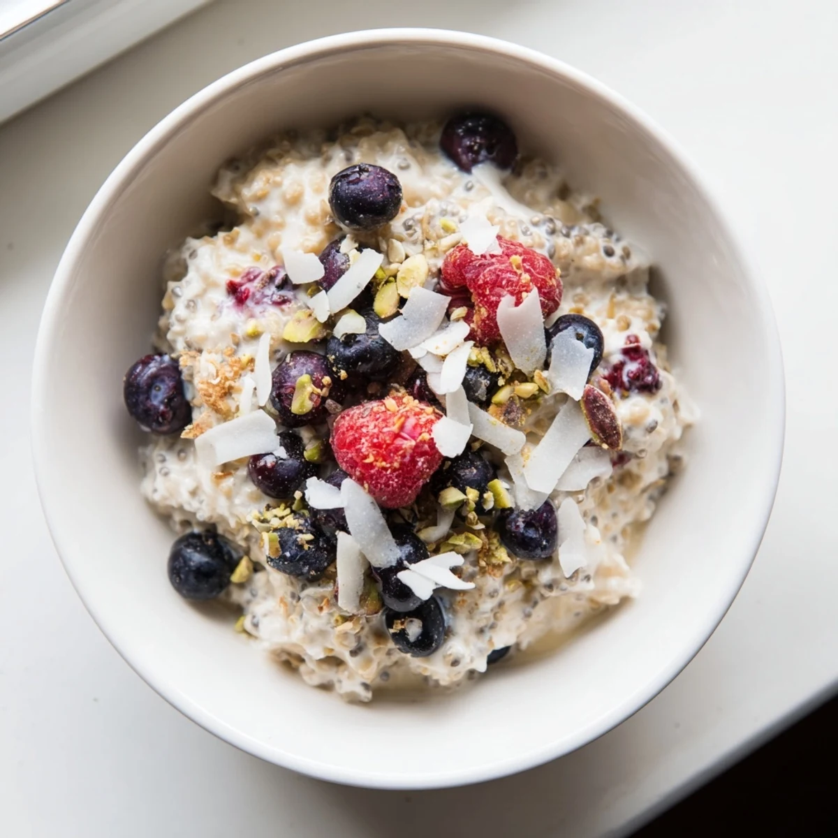 Wholesome chia pudding breakfast bowls topped with mango chunks and chopped almonds for a healthy morning meal