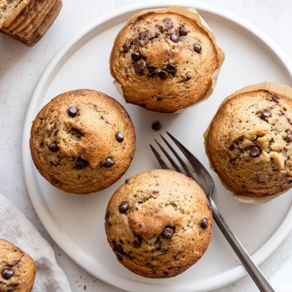 Batch of moist banana espresso chocolate chip muffins cooling on wire rack, ready for breakfast or snacking