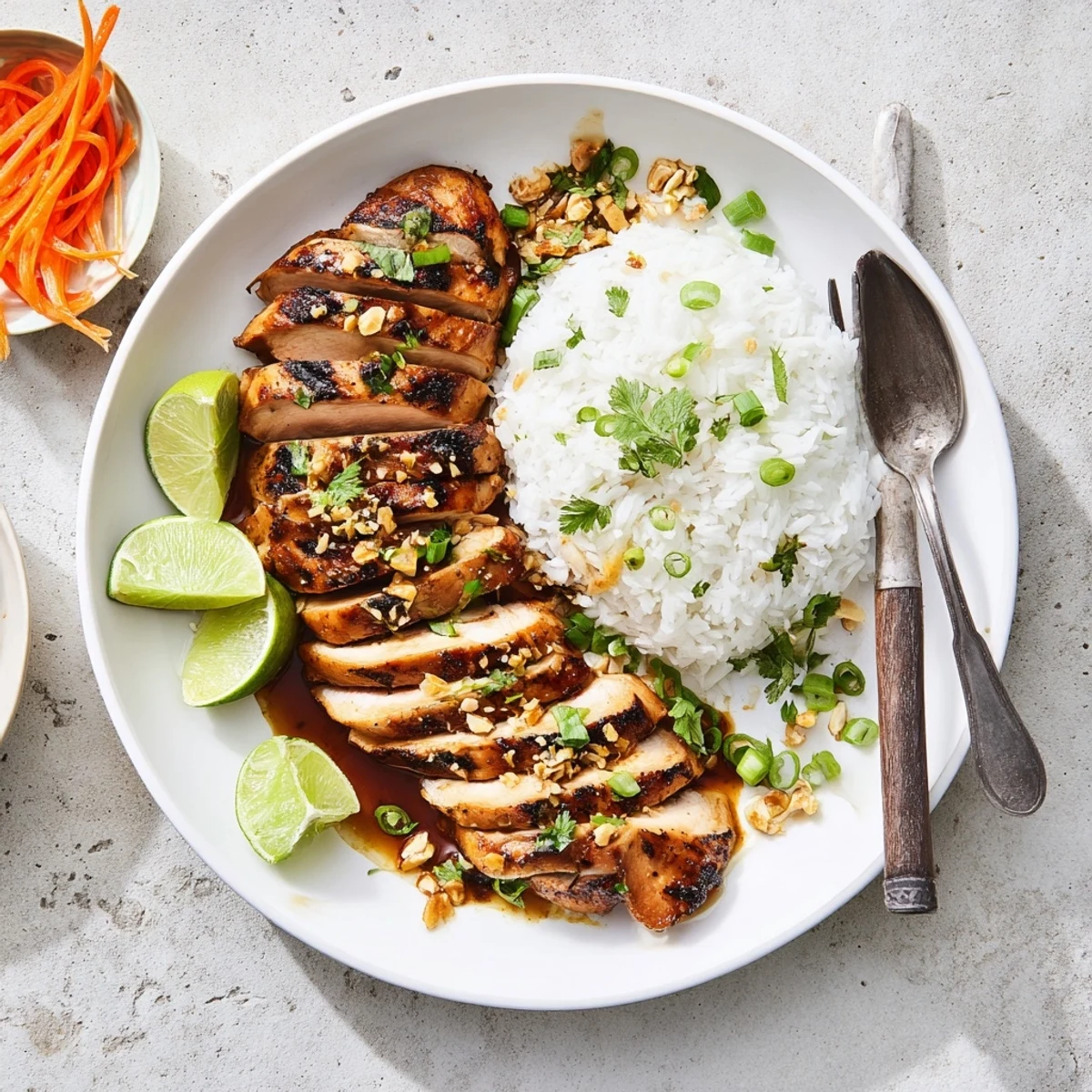 Grilled Vietnamese Chicken with charred edges, fragrant lemongrass, cilantro and lime