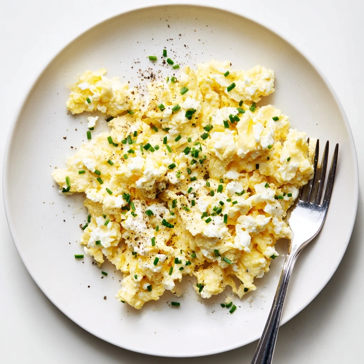 Warm Cottage Cheese Scrambled Eggs With Chives on buttered toast, fluffy and tangy