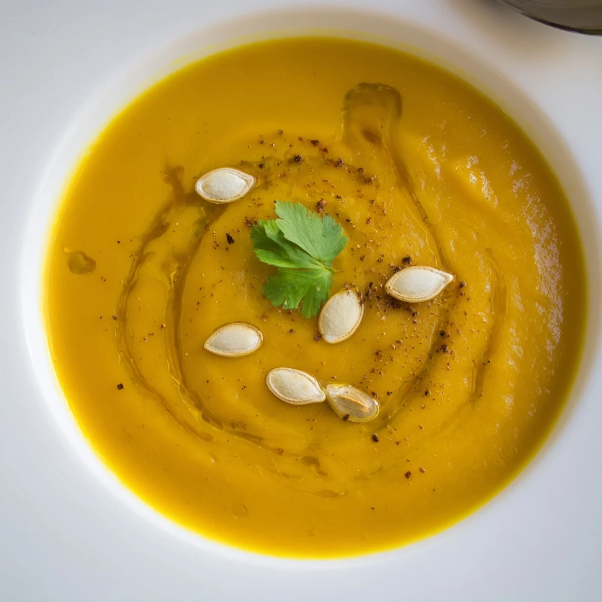 Velvety Pumpkin Soup steaming in a bowl, nutmeg and cumin aromas
