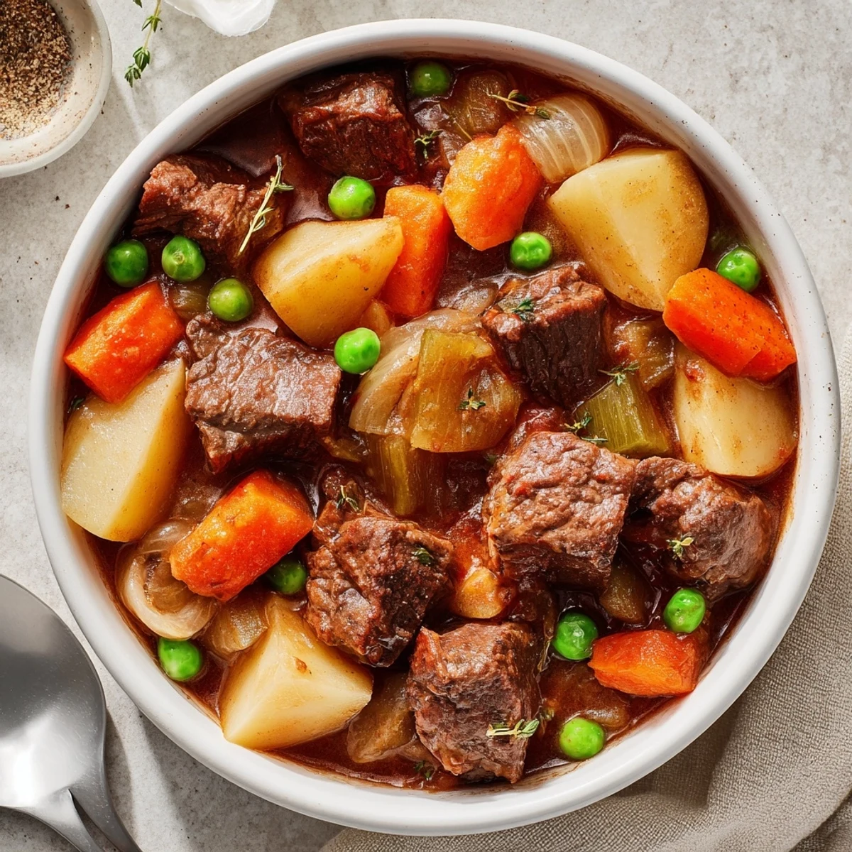 Hearty Beef Stew steaming in a Dutch oven, tender chunks and carrots