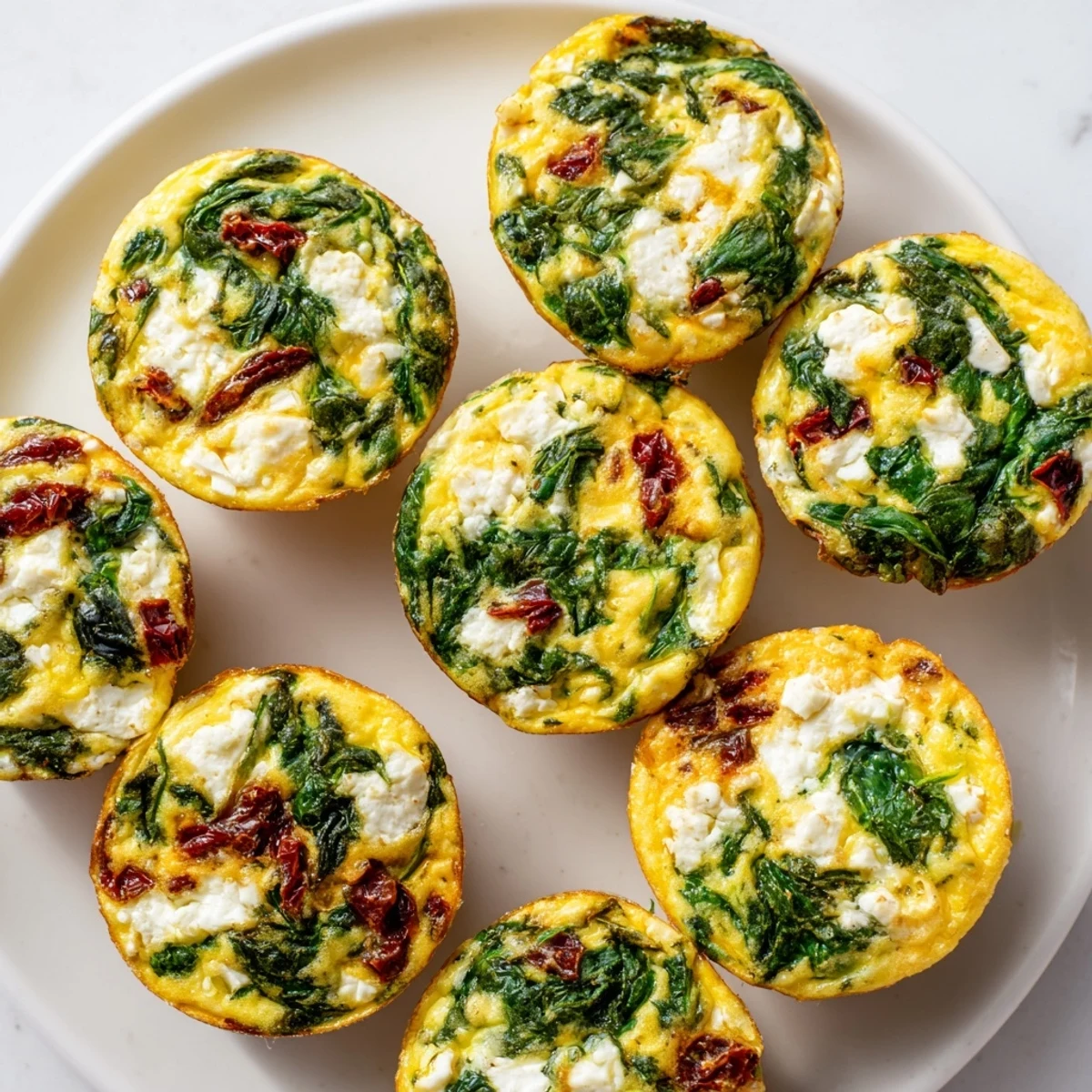 Golden spinach feta and sun dried tomato egg muffin cups fresh from the oven