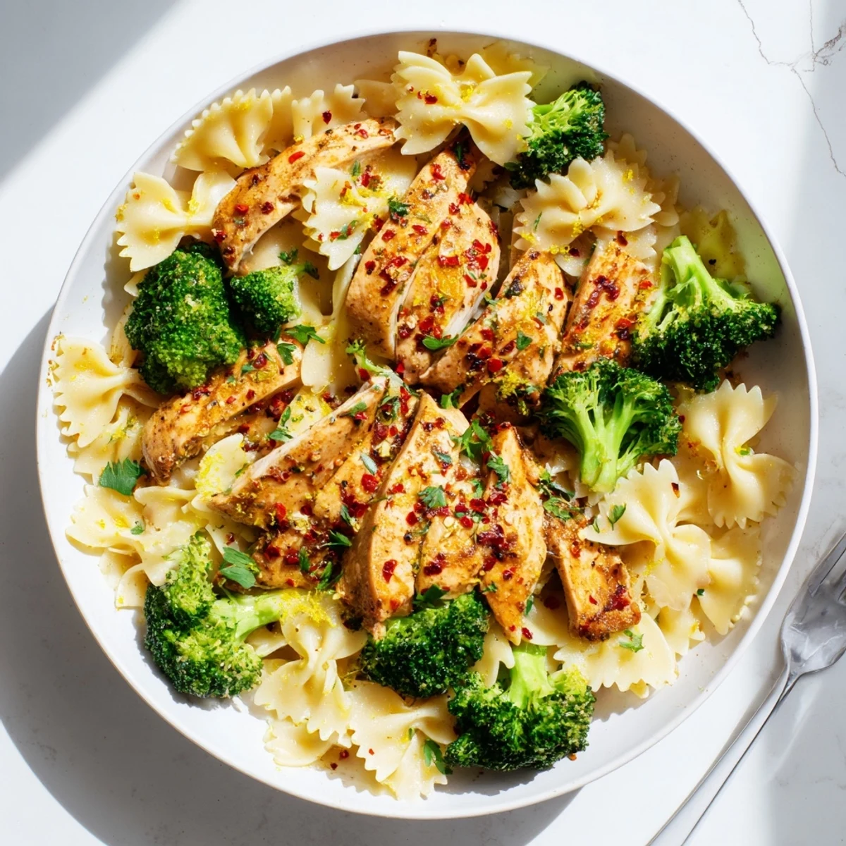 Juicy spiced chicken drizzled with zesty melted cowboy butter alongside bright lemon pasta and tender broccoli
