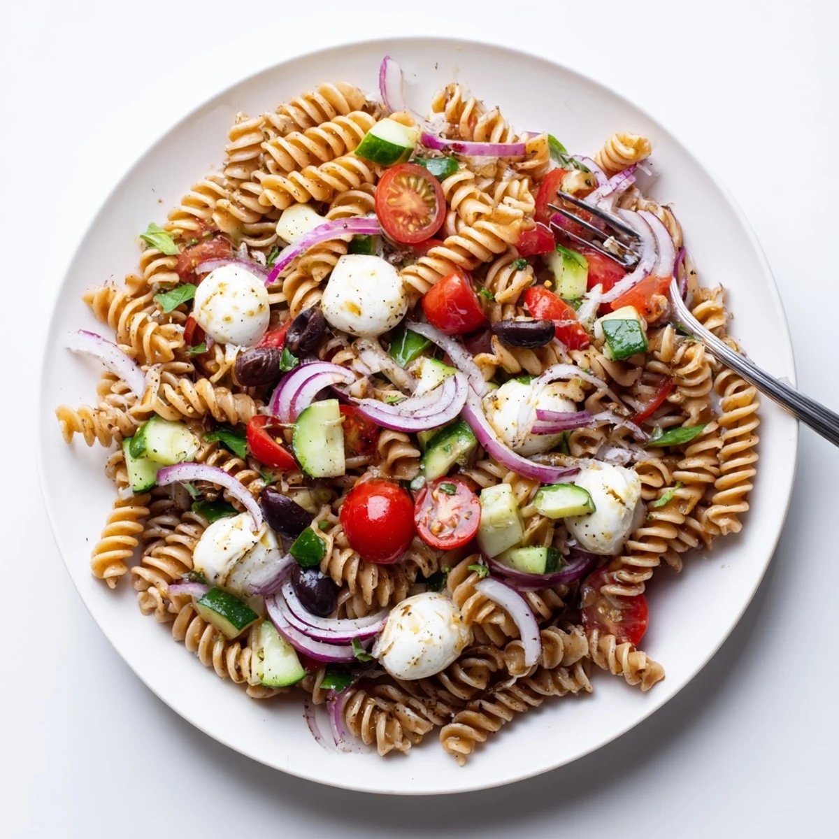 Bright Italian Pasta Salad tossed in zesty vinaigrette, chilled for summer