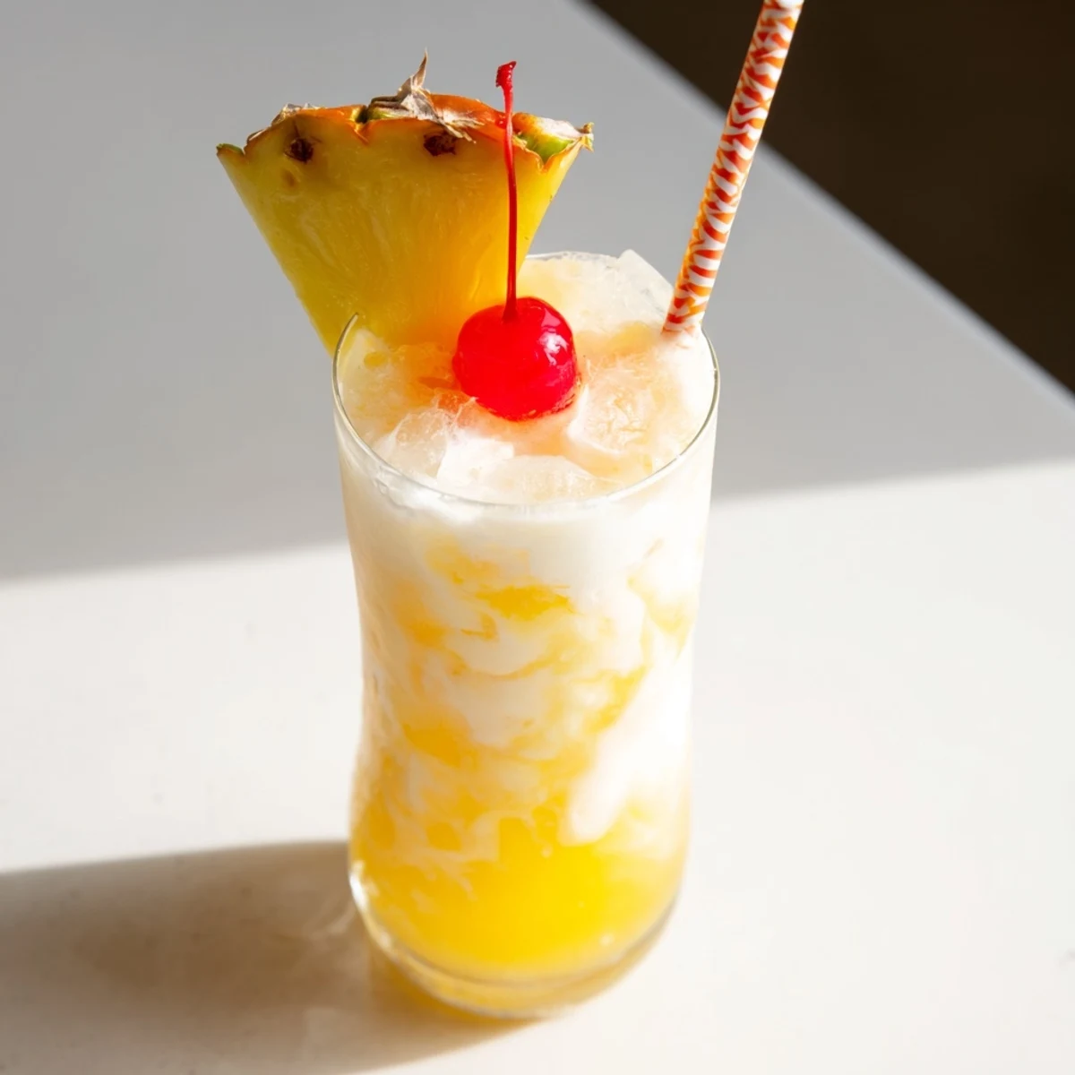 Tropical Thunder Dirty Soda swirling with creamy coconut and golden mango syrup over crushed ice