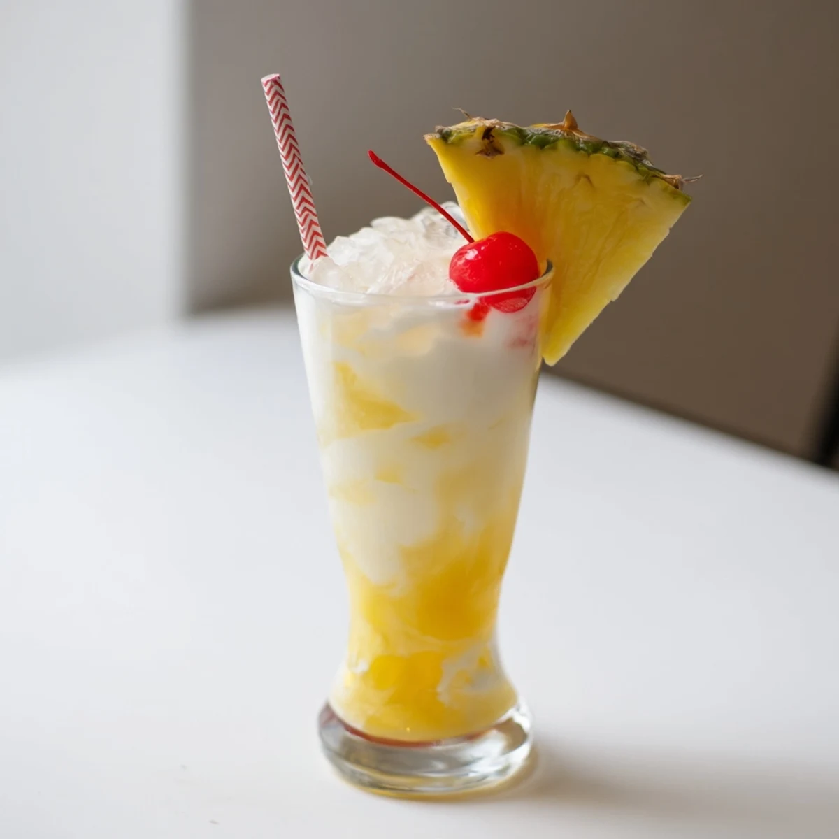 Fizzy Tropical Thunder Dirty Soda topped with pineapple garnish and a rich, creamy coconut drizzle
