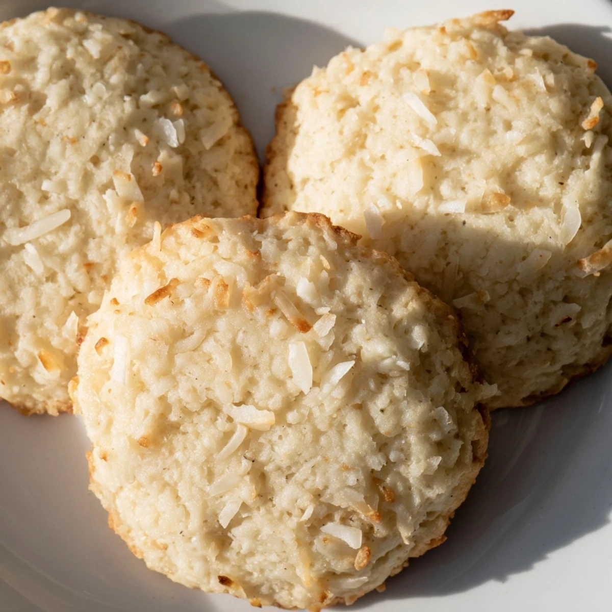 Pillowy soft and buttery coconut cookies with lightly crisp edges cooling on a wire rack