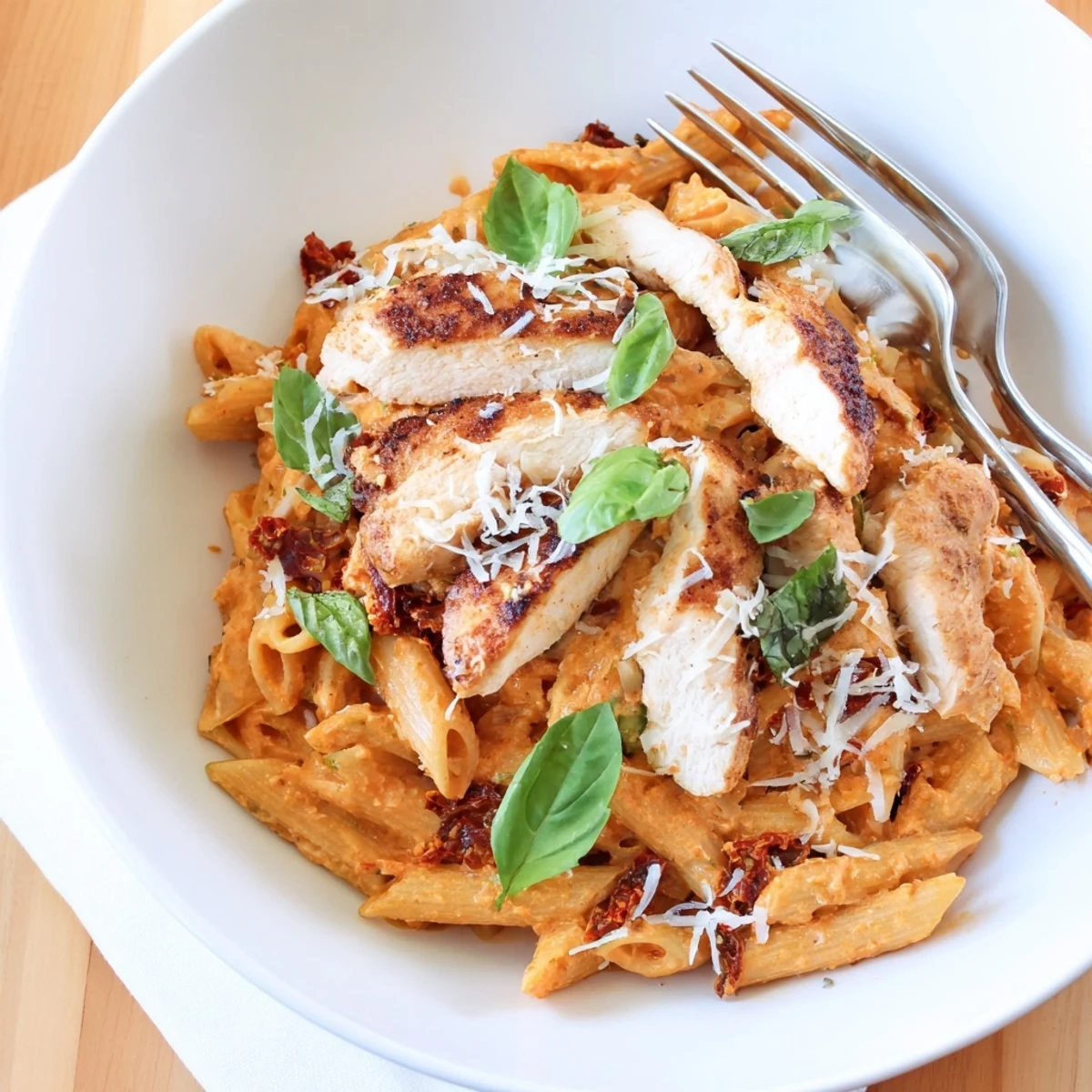 Golden seared chicken nestled in Sun Dried Tomato Marry Me Chicken Pasta sauce