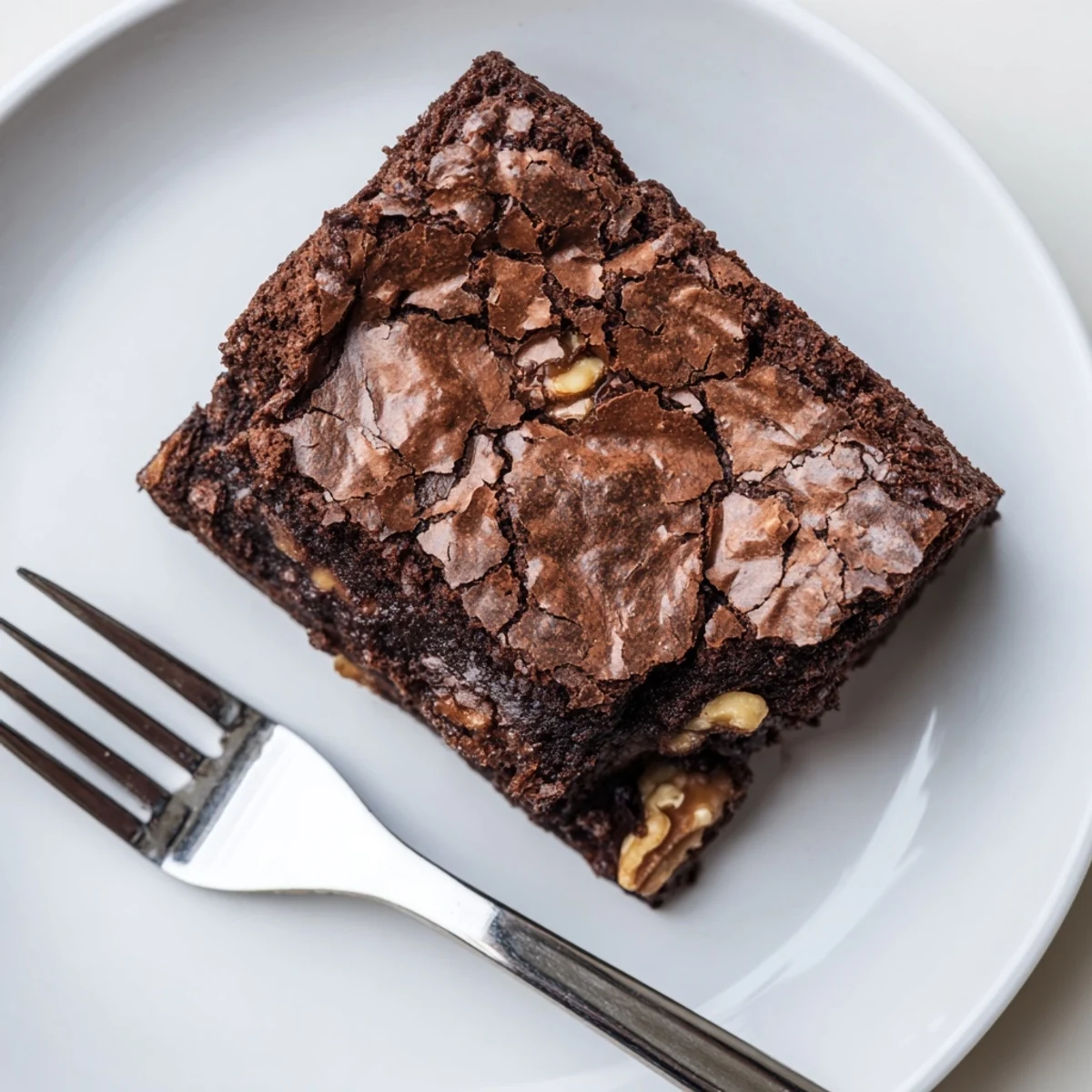 Thick chocolate ultimate brownies studded with walnuts, displayed on a rustic cutting board