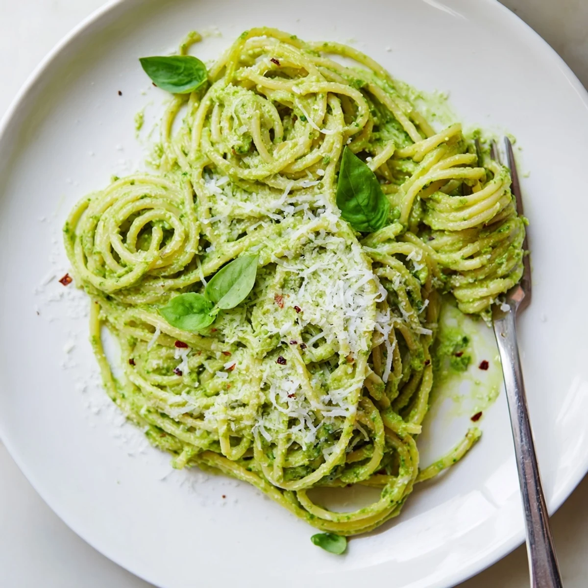 Creamy green goddess pasta sauce coated over tender noodles with fresh herbs