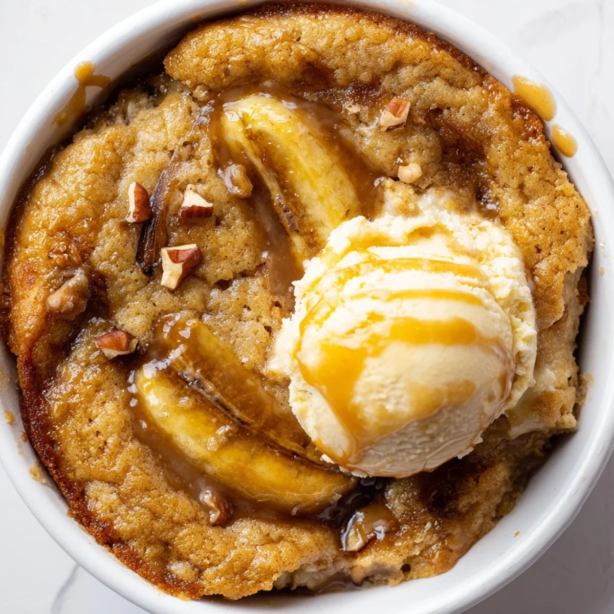Ripe banana slices glisten under a golden biscuit topping in this Southern Banana Cobbler Recipe baked in a glass dish