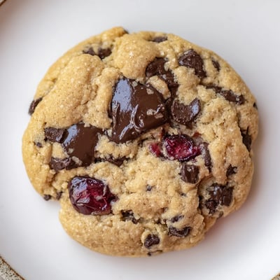 Freshly baked tray of chewy Maraschino Cherry Chocolate Chip Cookies featuring sweet cherries and semisweet chocolate morsels