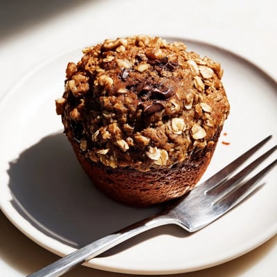Freshly baked banana oatmeal muffins with visible banana chunks ready for breakfast