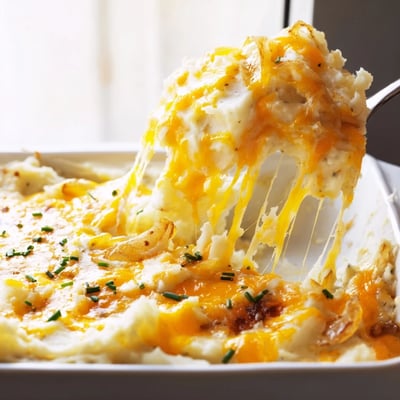 Cheesy Onion Mashed Potato Casserole